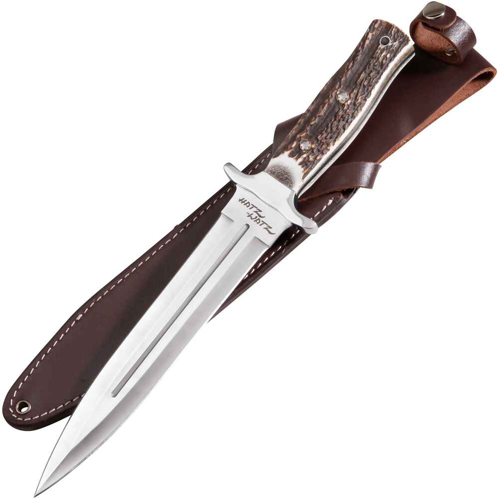 Knife + belt, brown, with boar motif buckle., Parforce