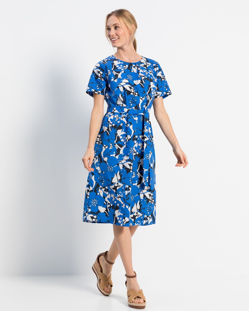 seidensticker Kleid mit 3/4-Arm und Leinen in blau / weiss seidensticker Kleid mit 3/4-Arm und Leinen in blau / weiss