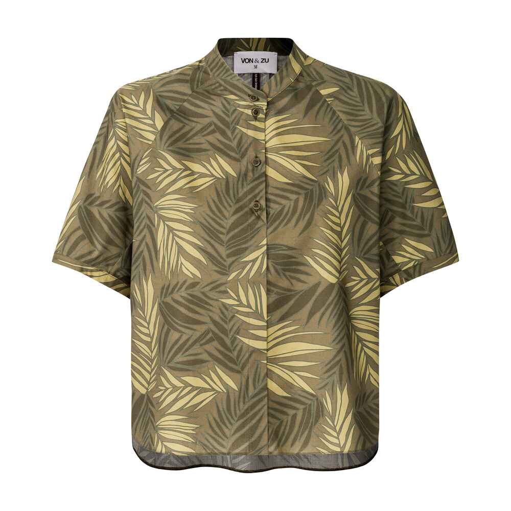 Kurzarm-Bluse mit Blätterdruck, VON & ZU